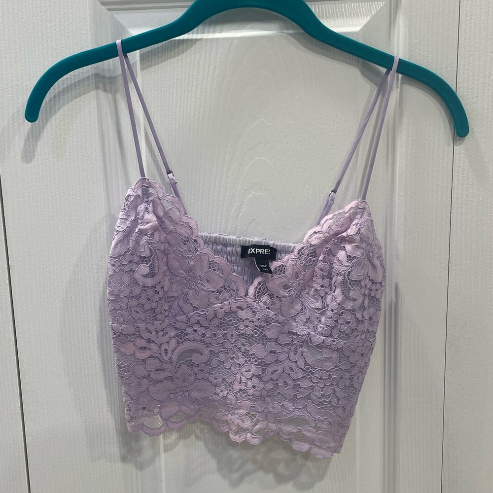 Express Lavender Lace Cropped Cami Top